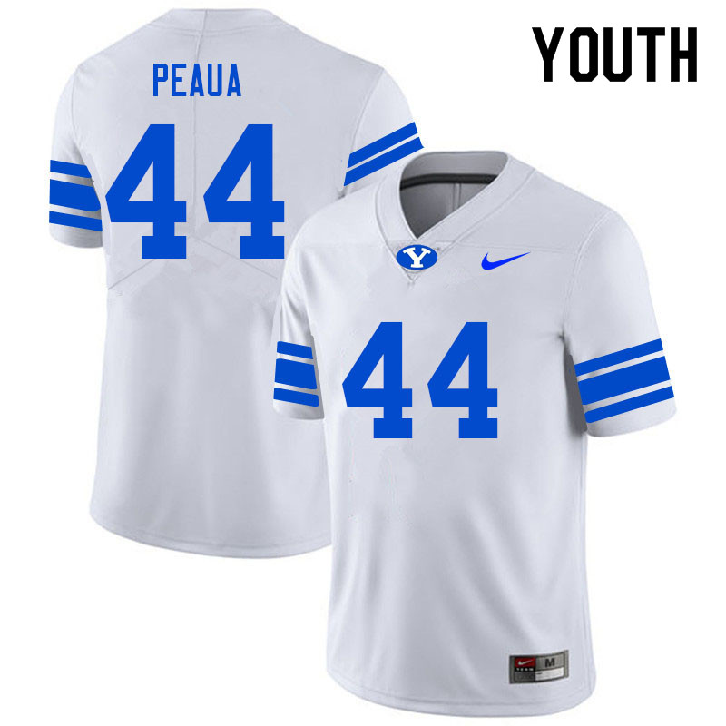 Youth #44 Samisoni Peaua BYU Cougars College Football Jerseys Sale-White - Click Image to Close